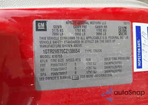 2012 GMC Sierra 1500 Sle z USA, uszkodzony, nr VIN 1GTR2VE75CZ138654